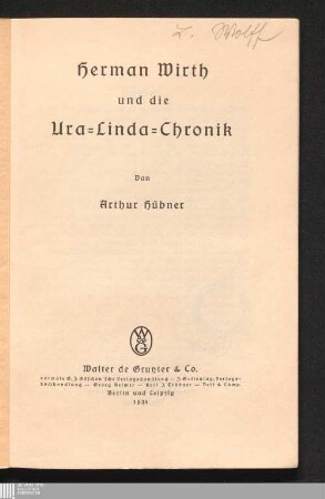 Herman Wirth und die Ura-Linda-Chronik