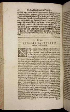 Vv. vv. Regalia Baltasaris Episcopi Hildesemensis.