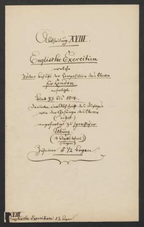 Englische Sprachstudien und fragmentarische Abschrift des englischen Textes der Oper Oberon