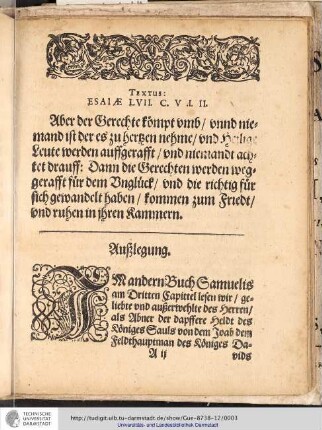 Textus: Esaiæ LVII. C. V .I. II.