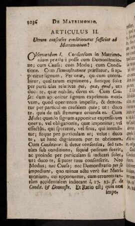 1036-1048, Articulus II. Utrum consensus conditionatus sufficiat ad Matrimonium?