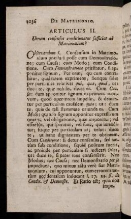 1036-1048, Articulus II. Utrum consensus conditionatus sufficiat ad Matrimonium?