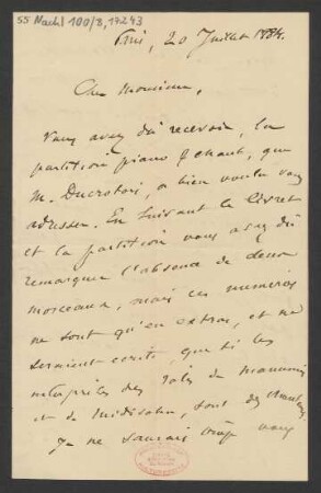 Brief an B. Schott's Söhne : 20.07.1884