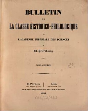 Bulletin de la Classe Historico-Philologique de l'Académie Impériale des Sciences de St.-Pétersbourg, 15. 1858