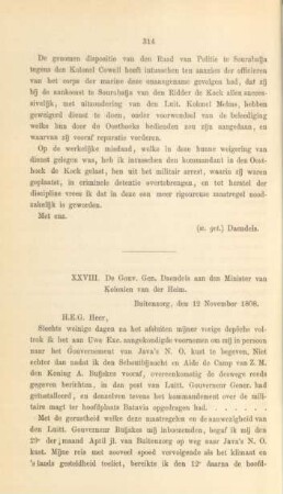 XXVIII. De Gouv. Gen. Daendels ... 12 November 1808