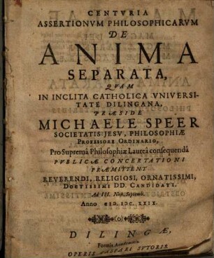 Centuria assertionum philosophicarum de anima separata