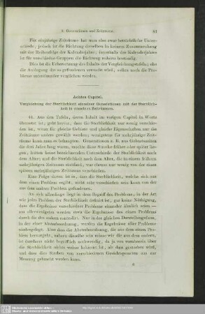 Achtes Capitel. Vergleichung der Sterblichkeit einzelner Generationen mit der Sterblichkeit in einzelnen Zeiträumen