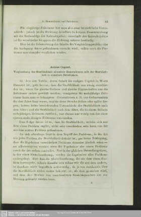 Achtes Capitel. Vergleichung der Sterblichkeit einzelner Generationen mit der Sterblichkeit in einzelnen Zeiträumen