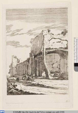 Hirte mit Rindern vor einer Ruine
