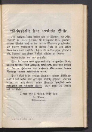 Wiederholte sehr herzliche Bitte
