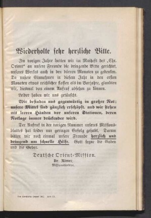 Wiederholte sehr herzliche Bitte