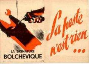 Illustriertes Propagandablatt aus Vichy-Frankreich mit antisowjetischen Karikaturen
