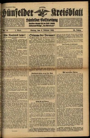 Erste Ausgabe vom Freitag, den 03. Februar 1939.