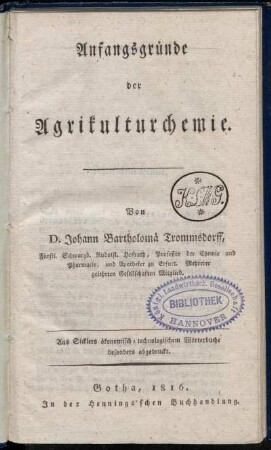 Anfangsgründe der Agrikulturchemie