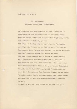 [W184a]: Zur Erinnerung Adalbert Stifter zum 175. Geburtstag