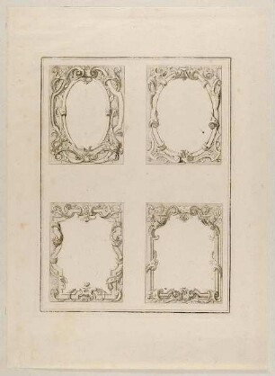 Vier Laub- und Bandelwerk Rahmen, Blatt aus der Folge "Unterschiedliche Neu inventirte Einfaßungen sehr nützlich zugebrauchen"