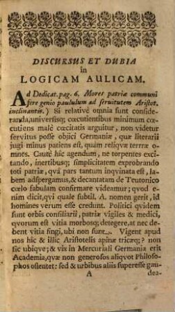 Discursus & Dubia in Christ. Thomasii Introductionem ad Philosophiam Aulicam : In quibus De natura & constitutione Philosophiae disseritur, de ratione studiorum judicatur, & in quo consistat vera sapientia, ostenditur?