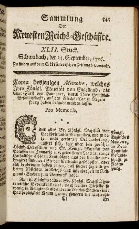XLII. Stuck. Schwabach, den 25. September, 1756.