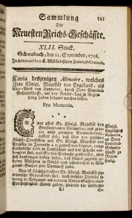 XLII. Stuck. Schwabach, den 25. September, 1756.