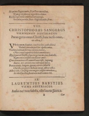 [Anagramm] VIII. Christophorus Sangerus Viennensis Austriacus.