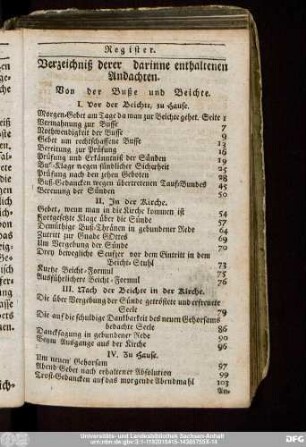Verzeichniß derer darinne enthaltenen Andachten.