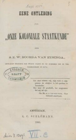 Eene ontleding van "Onze koloniale staatkunde"