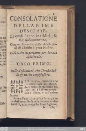 Capo Primo. Delle desolationi, che Christo hebbe & in che consisteßero.