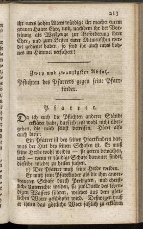Pflichten des Pfarrers gegen seine Pfarrkinder.