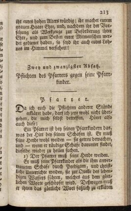 Pflichten des Pfarrers gegen seine Pfarrkinder.