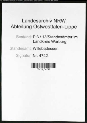 Sterberegister Standesamt Willebadessen
