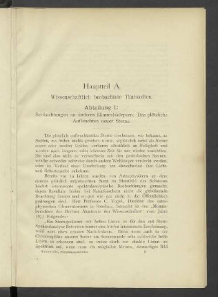 Hauptteil A. Wissenschaftlich beobachtete Thatsachen