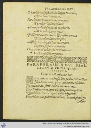 Paraphrasis XXVI. Psalmi David.