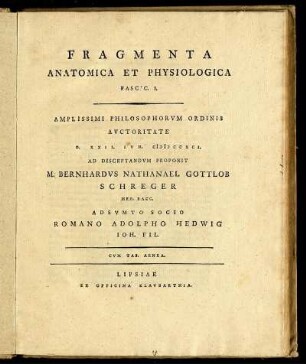 Fragmenta Anatomica Et Physiologica : Cum Tab. Aenea