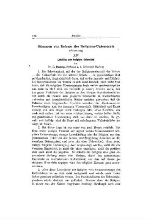 Stimmen zur Reform des Religions-Unterrichts : (Fortsetzung)