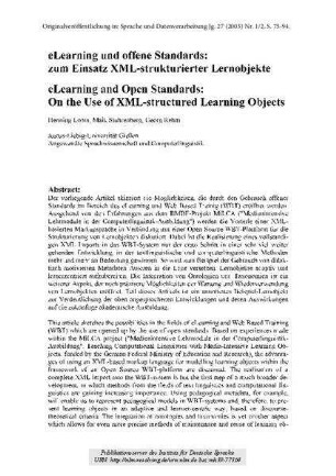 eLearning und offene Standards: Zum Einsatz XML-strukturierter Lernobjekte