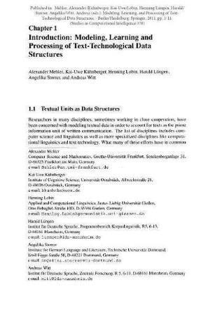 Introduction: Modeling, Learning and Processing of Text-Technological Data Structures