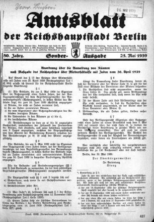Sonder-Ausgabe, 25. Mai 1939