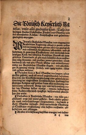 Abschiedt der Röm. Keys. Maiest. vnd gemeyner Stend vff dem Reichßtag zu Augspurg vffgericht Anno Domini M.D.XLVIII. : Resolution vnd Erklerung der Röm. Key. Maie. Wie es der Religion halben biß nach endung deß Concilij gehalten werden soll ... inn Lateinischer vnd Teütscher sprach. Key. Maiest. Reformation den Geystlichen Standt betreffendt. Landtfriden ... Cammergerichts Ordnung ... sampt der Güldin Bull inn Latein ... mit etlichen andern Constitutionibus, Vff hieuor gehalten Reichßtagen beschlossen. Reformation vnd Ordnung guter Pollicey ...