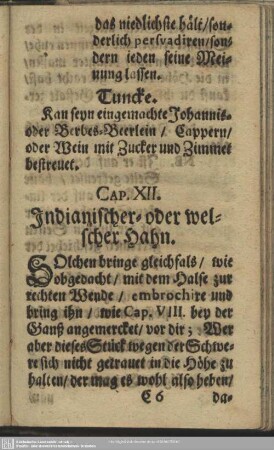 Cap. XII. Indianischer- oder welscher Hahn