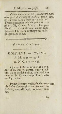 Quarta Periodus. Romvlvs - Cyrvs