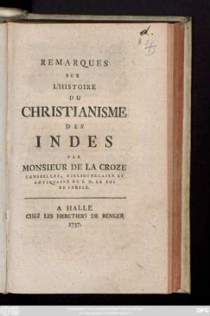 Remarques Sur L'Histoire Du Christianisme Des Indes