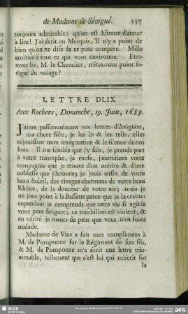 Lettre DLIX. Aux Rochers, Dimanche, 19. Juin, 1689