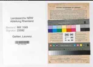 Entnazifizierung Laurenz Gehlen , geb. 16.05.1909 (Finanzangestellter)