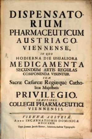 Dispensatorium pharmaceuticum Austriaco-Viennense