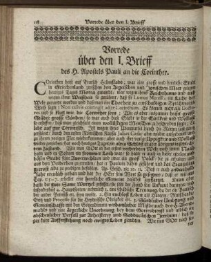 Vorrede über den I. Brieff des H. Apostels Pauli an die Corinther.