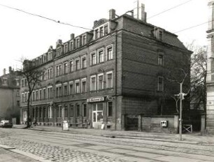 Dresden-Pieschen. Doppelwohnhaus mit Ladeneinbau, Trachenberger Straße 27/29, um 1900. Straßenansicht von Nordost