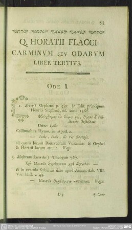 Q. Horatii Flacci Carminum Seu Odarum Liber Tertius