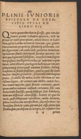 Plinii Iunioris Epistola De Exercitio Styli Ex Libro VII.