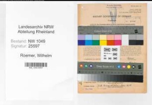 Entnazifizierung Wilhelm Roemer , geb. 13.08.1899 (Lokfuehrer)
