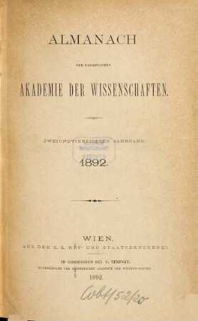 Almanach : für das Jahr .... 42. 1892